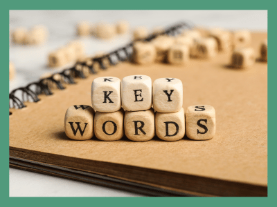 Keywords in little wooden block letters